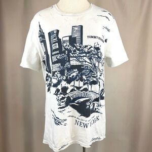 Vintage‎ TOMMY HILFIGER Mens (L) Y2K New York NYC Distressed T-Shirt Streetwear